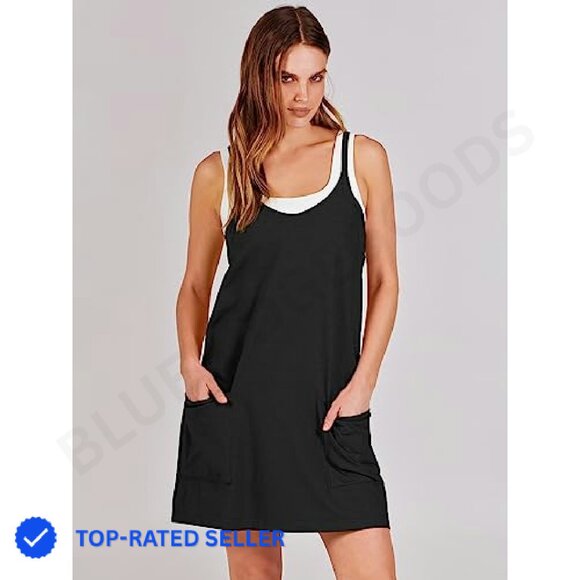 Athletic Mini Romper Dress Built-in Shorts Spaghetti Straps V Neck Summer Active - Picture 3 of 8